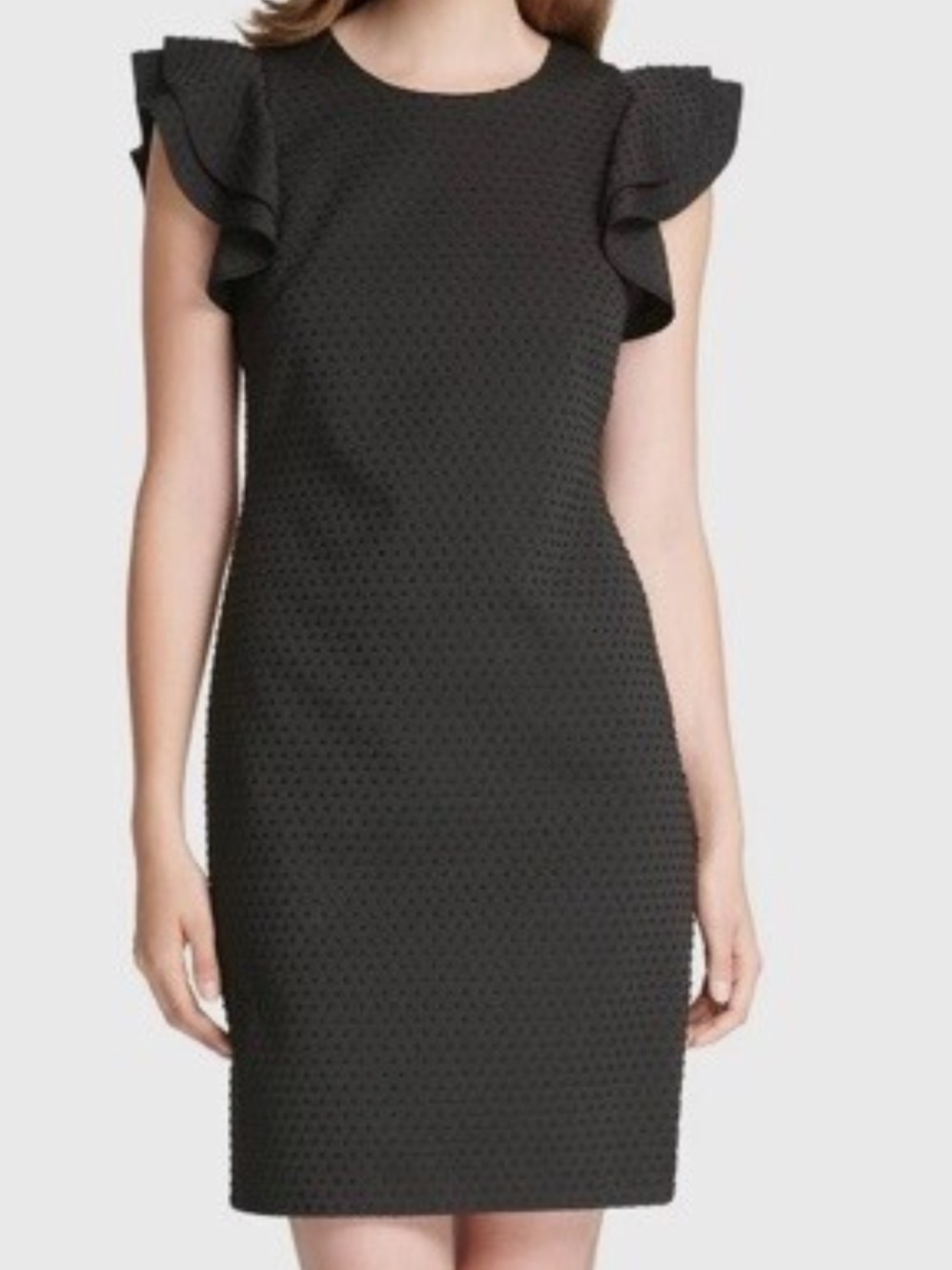 Tommy Hilfiger Black sheath dress with layered ruffle cap sleeves Sz 10